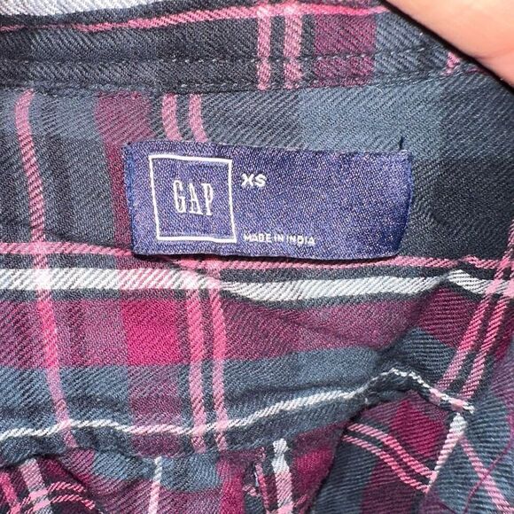 Gap pink & gray plaid tartan flannel long sleeve XS shirt - Picture 3 of 3